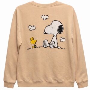 Peanuts Snoopy Woodstock XL Oversized Beige Graphic Sweatshirt. Licensed 2024
